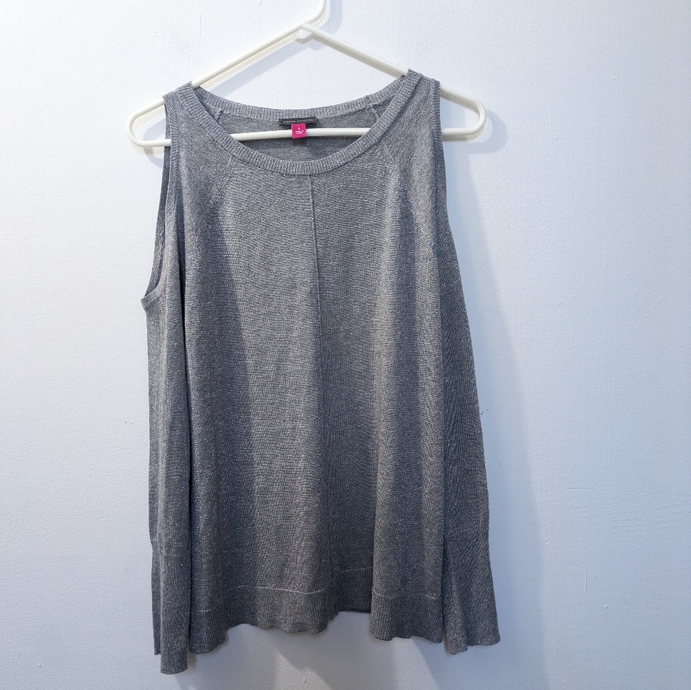VINCE CAMUTO Silver Cold Shoulder Long Sleeve Lightweight Sweater Women's Small